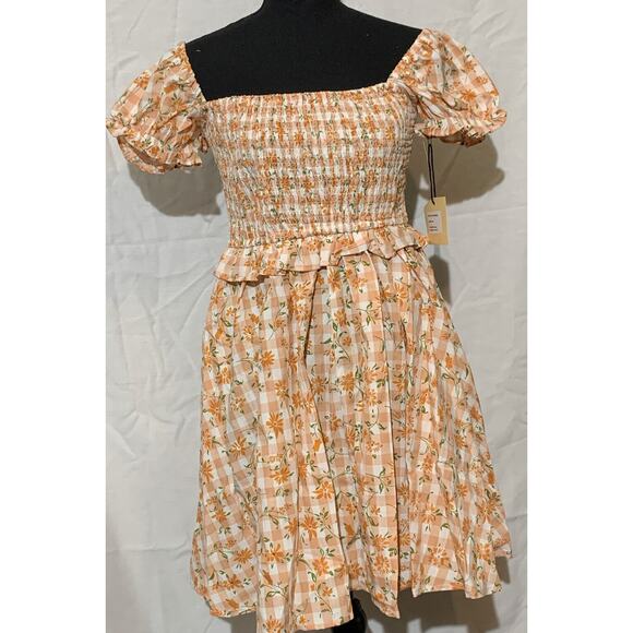Unique Vintage Smak Parlor Peach Gingham Dress Small 4 - Picture 4 of 8